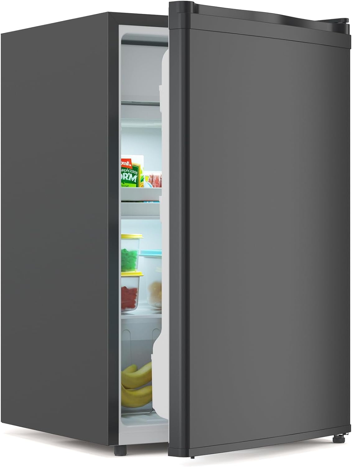 IdealHouse 4.3 Cu.Ft Portable Compact Mini Refrigerator with Freezer – Black Energy-Efficient, Low-Noise Single Door Fridge with 2 Slide-Out Glass Shelves for Bedroom, Office, Dorm, Black