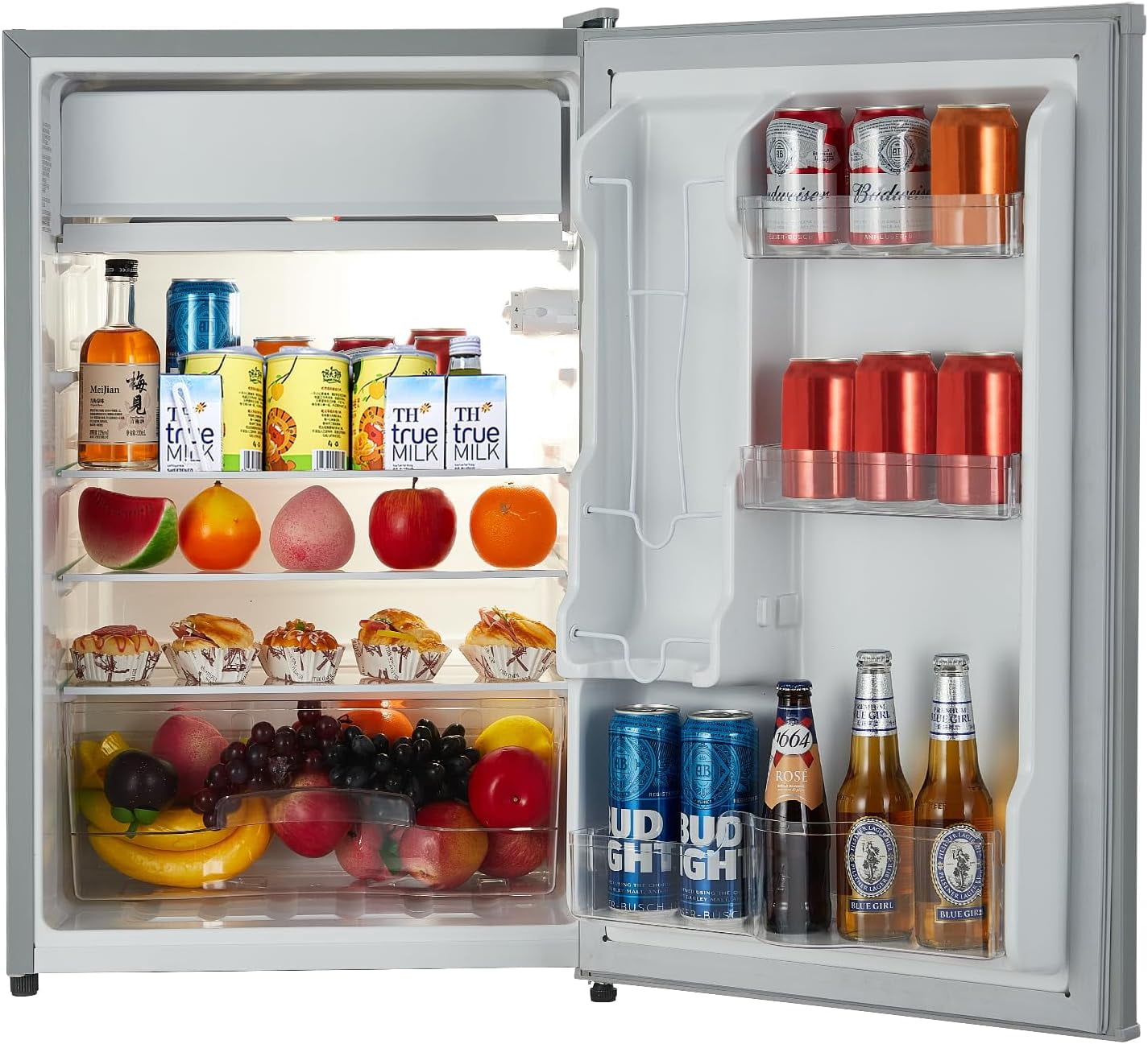 IdealHouse 4.3 Cu.Ft Portable Compact Mini Refrigerator with Freezer – Energy-Efficient, Low-Noise Single Door Fridge with 2 Slide-Out Glass Shelves for Bedroom, Office, Dorm Use, White