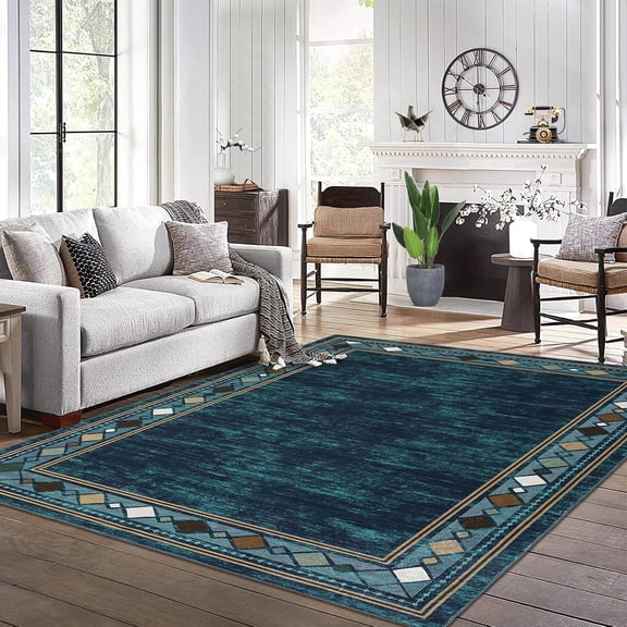 IdealHouse 4'x6' Washable Area Rug, Soft Non-Slip Modern Carpet for Living Room, Bedroom & Kitchen, Stain-Resistant Accent Rug, Green