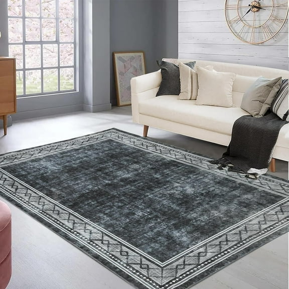 IdealHouse 4'x6' Washable Area Rug, Soft Non-Slip Modern Carpet for Living Room, Bedroom & Kitchen, Stain-Resistant Accent Rug, Grey