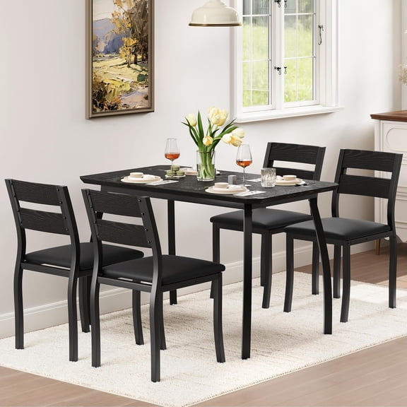 IdealHouse 5-Piece Dining Table Set for 4, Modern Kitchen Table and 4 Chairs, Space-Saving Metal Frame, for Small Apartment, Dining Room, Black