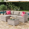 thumbnail image 1 of IdealHouse 5-Piece Outdoor Sectional Sofa Set, All-Weather PE Rattan Patio Furniture with Ottoman & Tempered Glass Table, Convertible Garden Couch for Backyard, Porch, Poolside (Gray/Light Gray), 1 of 9