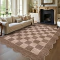 thumbnail image 1 of IdealHouse 5'x7' Washable Kitchen Rug, Non-Slip Low Pile Scalloped Checkerboard Farmhouse Entryway Mat, Soft Neutral Area Rug, Brown, 1 of 9