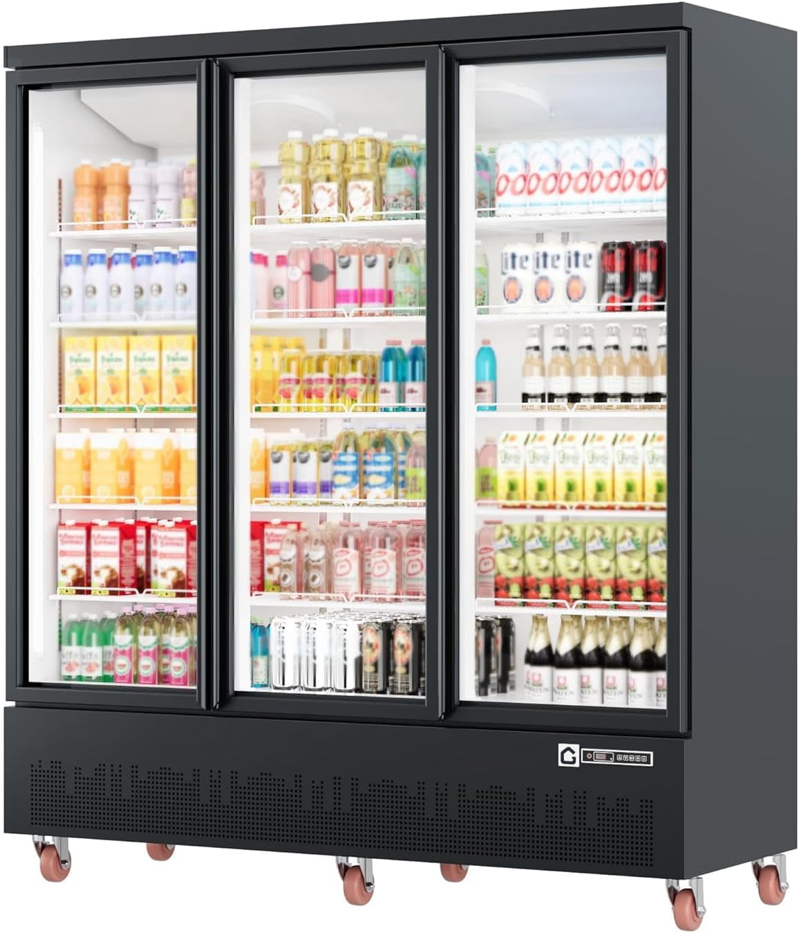 IdealHouse 56.6 Cu.Ft. Commercial Beverage Refrigerator - 3 Glass Door Merchandiser Cooler with LED Lighting, Adjustable Shelves | Upright Drink Display Fridge for Restaurants, Stores, Supermarkets