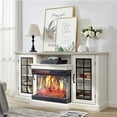 thumbnail image 1 of IdealHouse 59" 3-Sided Glass Fireplace TV Stand for TVs Up to 85", 24" Electric Fireplace, LED Lights, Rustic Distressed White Media Console with Glass Doors & Storage, 1 of 1