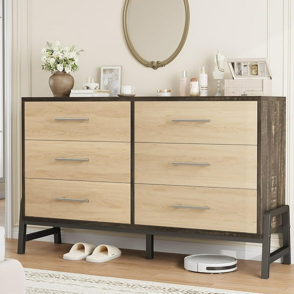 IdealHouse 6-Drawer Dresser for Bedroom, 52" Wide Wooden Storage Chest with Deep Drawers, Freestanding Closet Organizer for Living Room, Entryway & Home Decor, Dark Brown