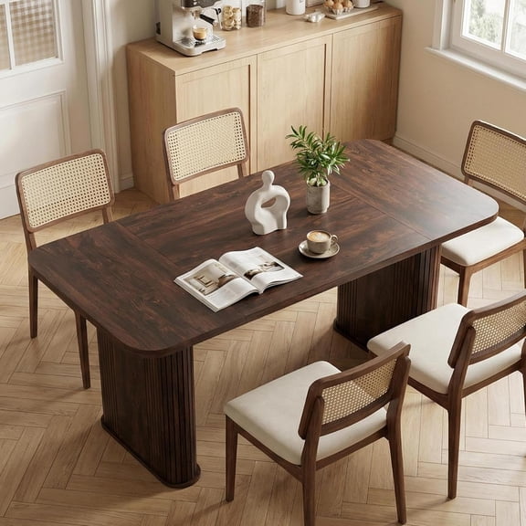 IdealHouse 62" Dining Table for 6-8, Rectangle Wooden Kitchen Table with Double Robust Pedestal, Sturdy Dinner Table for Dining Room, Kitchen & Living Area, Blackbrown