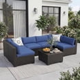 thumbnail image 1 of IdealHouse 7-Piece All-Weather Outdoor Sectional Sofa Set, Waterproof Wicker Patio Furniture with Removable Cushions, Modern Gray Conversation Set for Poolside, Black Vine+Blue Cushion, 1 of 8