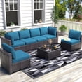 thumbnail image 1 of IdealHouse 7-Piece PE Rattan Wicker Outdoor Patio Furniture Set - Modular Sectional Sofa with Thick Cushions & Glass Top Coffee Table - Perfect for Garden, Balcony, and Porch Relaxation, 1 of 9