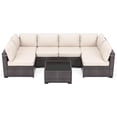 thumbnail image 1 of IdealHouse 7 Pieces Outdoor Patio Furniture Set, Rattan Conversation Set with Coffee Table, Cushioned Sofa, Multi-Piece U-Shaped Design, Modular Family Seating, Brown + Beige, 1 of 6