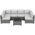 thumbnail image 1 of IdealHouse 7 Pieces Outdoor Patio Furniture Set, Rattan Conversation Set with Coffee Table, Cushioned Sofa, Multi-Piece U-Shaped Design, Modular Family Seating, Grey + Grey, 1 of 7
