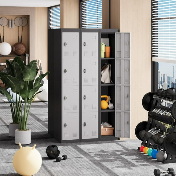 IdealHouse 71" Metal Locker Cabinet with Hanging Rod & 2 Shelves, Heavy Duty Steel Storage Lockable for Office, School, Gym, Rust-Resistant, Gray