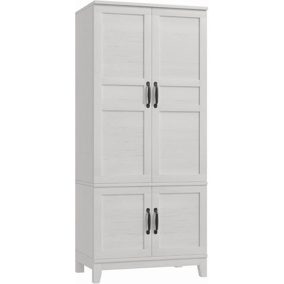 IdealHouse 72" Armoire Wardrobe Closet with 4 Doors, Hanging Rod & Adjustable Shelves, Freestanding Wooden Clothing Cabinet for Bedroom, Rustic White