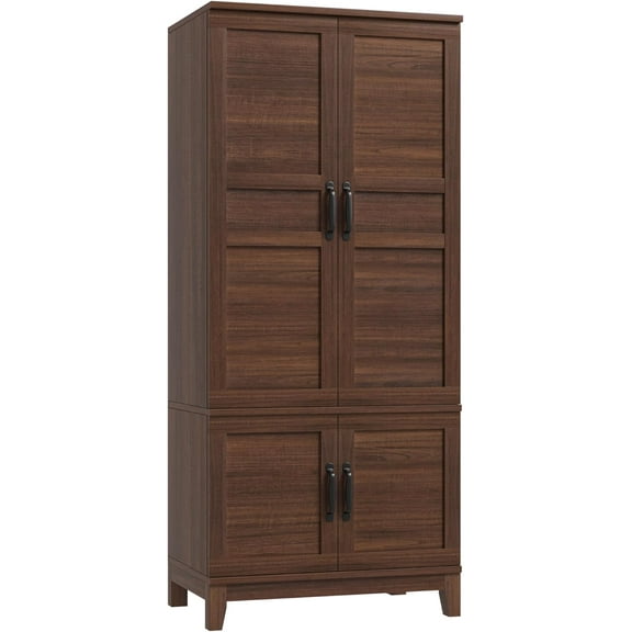 IdealHouse 72" Armoire Wardrobe Closet with 4 Doors, Hanging Rod & Adjustable Shelves, Freestanding Wooden Clothing Cabinet for Bedroom, Walunt Brown
