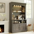 thumbnail image 1 of IdealHouse 72" Tall Coffee Bar Cabinet with LED Lights, Farmhouse Buffet Hutch with Storage, Microwave Stand & Wine Rack, Glass Shelf Kitchen Sideboard for Dining Room, Dark Oak, 1 of 6