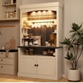 thumbnail image 1 of IdealHouse 72" Tall Coffee Bar Cabinet with LED Lights, Farmhouse Buffet Hutch with Storage, Microwave Stand & Wine Rack, Glass Shelf Kitchen Sideboard for Dining Room, White, 1 of 7