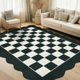 thumbnail image 1 of IdealHouse 8'x10' Washable Kitchen Rug, Non-Slip Low Pile Scalloped Checkerboard Farmhouse Entryway Mat, Soft Neutral Area Rug, Black, 1 of 8