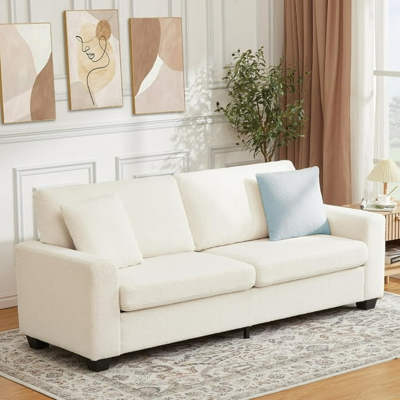 IdealHouse 83" Modern 3-Seater Sofa, Deep Seat Couch with Wide Armrest, Removable Washable Cushion Cover, Boucle Fabric, Cozy Couch for Living Room or Apartment, Beige