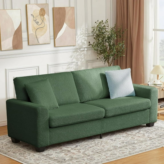 IdealHouse 83" Modern 3-Seater Sofa, Deep Seat Couch with Wide Armrest, Removable Washable Cushion Cover, Boucle Fabric, Cozy Couch for Living Room or Apartment, Green
