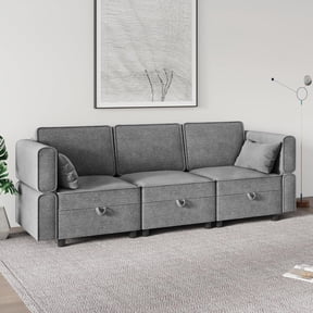 IdealHouse 87" W 3 Seater Couch with Storage, Comfortable Sectional Couches and Sofas for Living Room Bedroom Office Small Space, Easy Assembly & Comfy Cushion (Dark Grey)