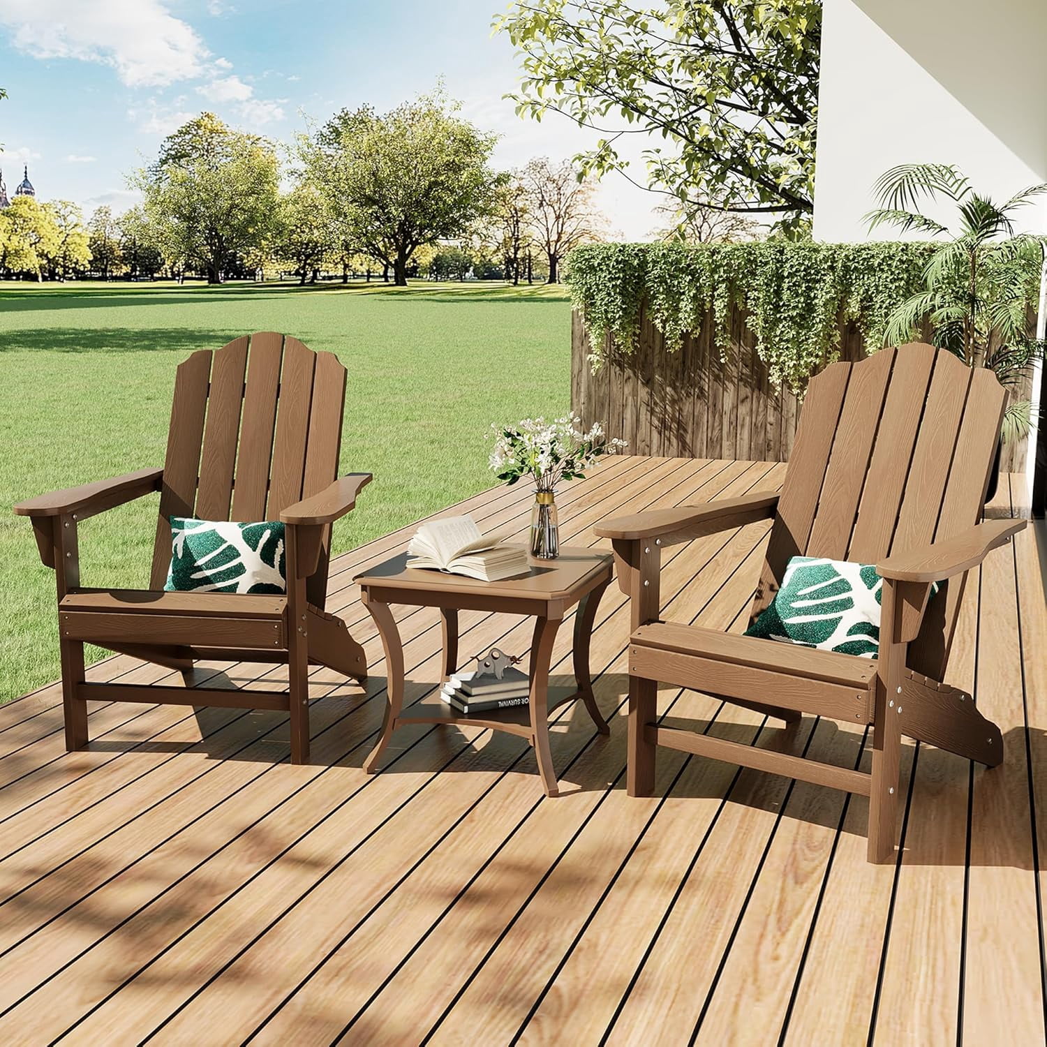 IdealHouse Adirondack Chair Set of 2 for Patio, HDPE Outdoor Lawn Chair with Wood Texture for Garden Backyard Deck Poolside Use