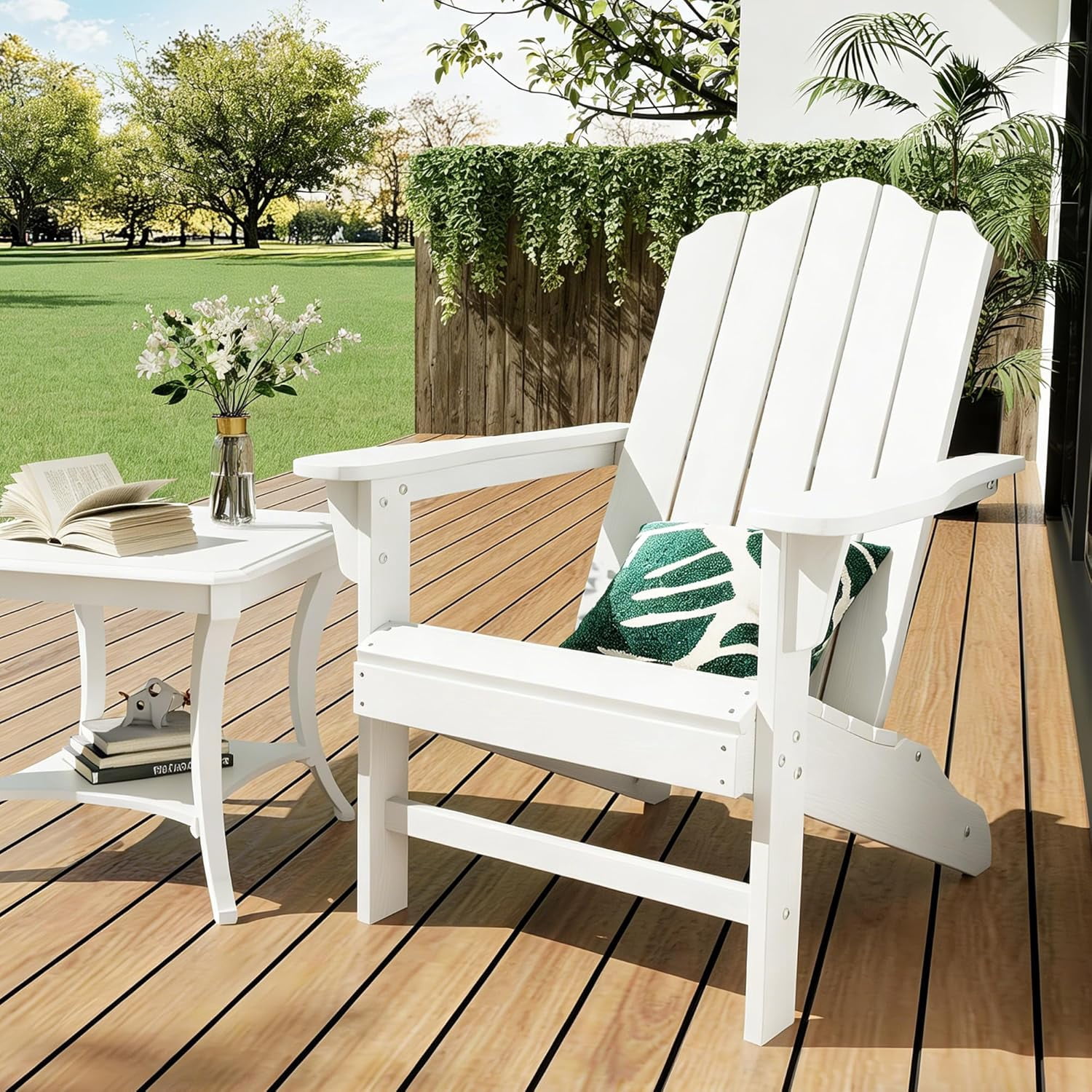IdealHouse Adirondack Chair for Patio, HDPE Outdoor Lawn Chair with Wood Texture for Garden Backyard Deck Poolside Use