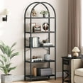 thumbnail image 1 of IdealHouse Arched 5-Tier Bookshelf, Modern Bookcase with Gold Metal Frame, Tall Wood Storage Shelf for Living Room, Bedroom, Home Office, Easy Assembly, Black, 1 of 7