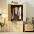 thumbnail image 1 of IdealHouse Armoire Wardrobe Closet with 3 Drawers and 2 Doors, Modern Tall Wooden Wardrobe Cabinet for Hanging Clothes, Bedroom Storage Organizer, Oak, 1 of 8