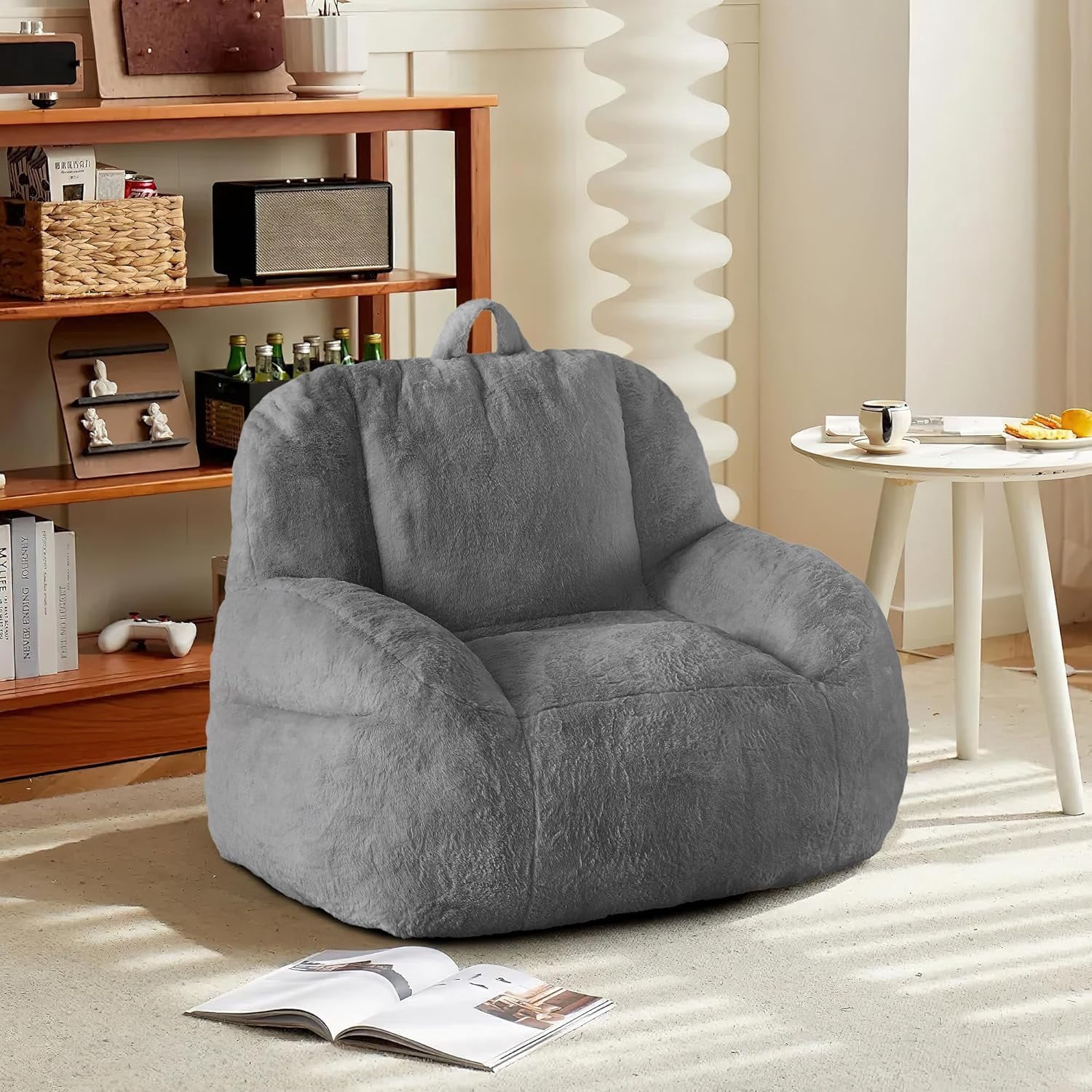 IdealHouse Bean Bag Chairs for or Adults Teens, Large Bean Bag Sofa Chairs with Filling for Basement, Living Room, Game Room, Dark Gray