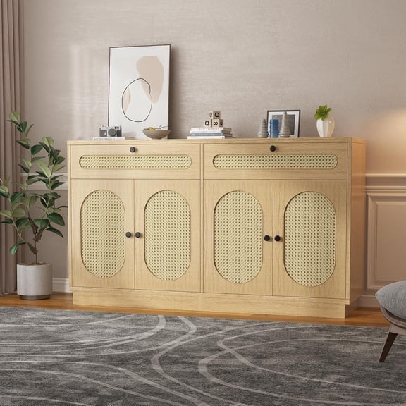 IdealHouse Buffet Cabinet with Storage, 4-Door 2-Drawer Sideboard, Dining Room Sideboard Buffet, Elegant & Durable Storage Organizer for Home, Light Oak