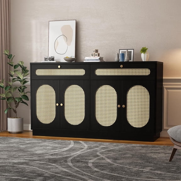 IdealHouse Buffet Cabinet with Storage, 4-Door 2-Drawer Sideboard, Dining Room Sideboard Buffet, Elegant & Durable Storage Organizer for Home, Black