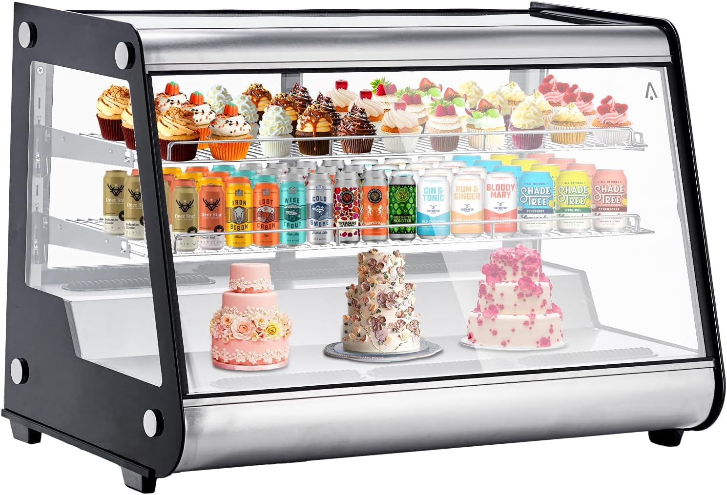 IdealHouse Commercial Cake Display Refrigerator, 6.5 Cu.Ft Merchandiser Fridge with LED Lighting, Double-Layered Glass Door, Universal Wheels, Countertop or Floor Showcase, Ideal for Restaurant