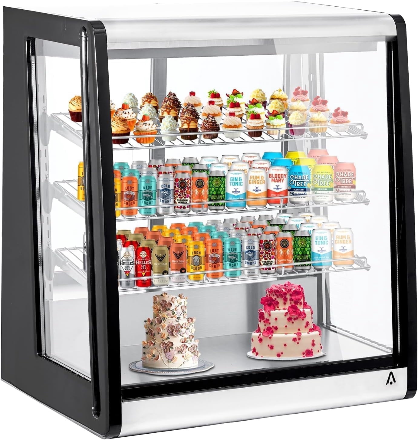 IdealHouse Commercial Countertop Display Refrigerator, 7 Cu. Ft. Cake & Pastry Display Case, Double-Layered Glass Door, LED Lighting, Adjustable Shelves for Bakery Café Restaurant