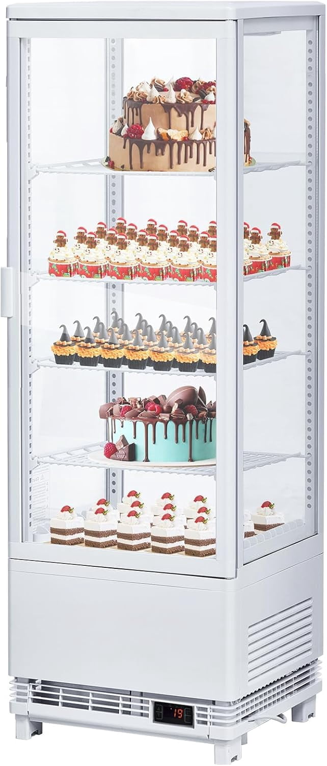 IdealHouse Commercial Display Refrigerator, 4.2 Cu.Ft Display Refrigerator Cooler with LED Lighting, Adjustable Shelves Glass Door Merchandiser Cooler, Automatic Defrost Freestanding Upright