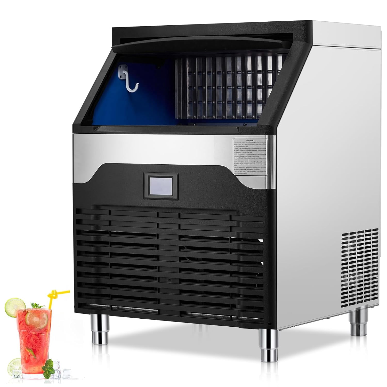IdealHouse Commercial Ice Maker Machine 160LBS/24H, Freestanding Stainless Steel Ice Maker with 100 Lbs Capacity, Industrial Ice Machine, Ice Ready in 5-15 min, Under Counter Ice Maker