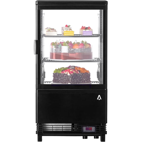 IdealHouse Commercial Pastry Display Refrigerator, 2.0 Cu.Ft Countertop Refrigerated Case with LED Light, Air Cooling, Rear Sliding Doors, Adjustable Shelves for Cake, Dessert, Bakery, Cafe