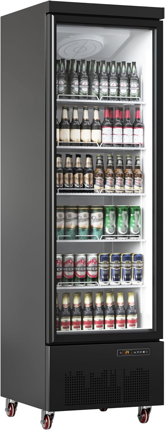 IdealHouse Commercial Refrigerator, 17.7Cu.Ft, Commercial Merchandiser Refrigerators with Glass Door and Led Light, Display Refrigerator Upright Fridge with 5 Adjustable Shelves, Single Door