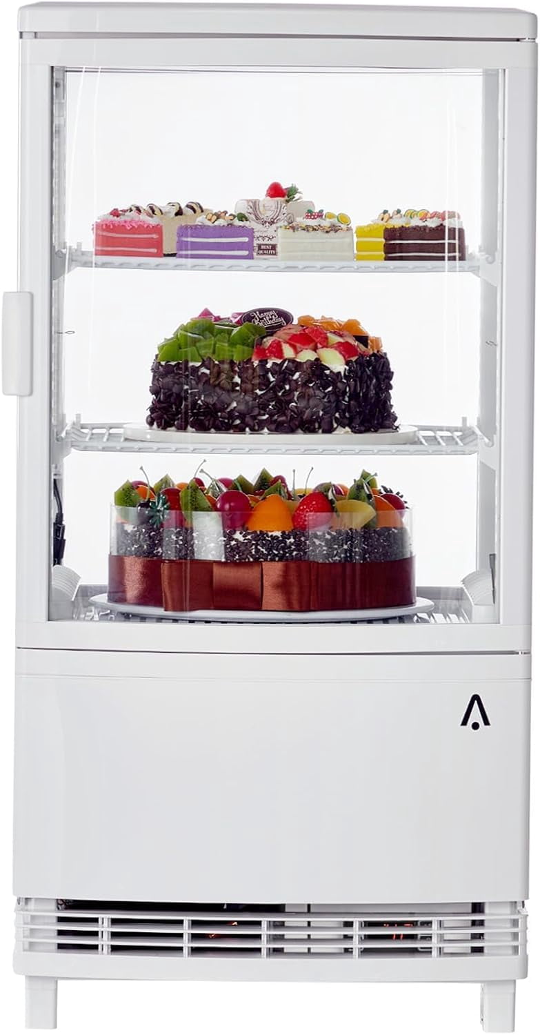 IdealHouse Commercial Refrigerator Display Cabinet, 2 Cu. ft. Beverage Cooler, Upright Glass Door Merchandiser with LED Lighting, Adjustable Shelves, Locking Casters, White