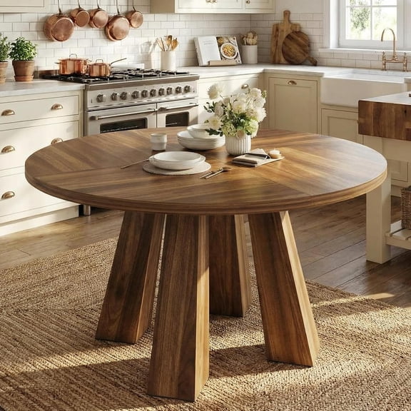 IdealHouse Dining Table, Kitchen Table, Round Table for Kitchen, Round Dining Table for Dining Room, Walnut(Table Only, 47 Inch)