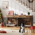thumbnail image 1 of IdealHouse Double Dog Crate Furniture for 2 Dogs, Indoor Pet Kennel TV Stand with 4 Storage Drawers & Feeding Bowls, for Small/Medium Dogs, Brown, 1 of 9