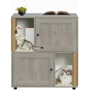 IdealHouse Double Room Cat Litter Box Enclosure for 2 Cats, Hidden Litterbox Furniture with Scratch Posts and Double-Layer Mat, Grey