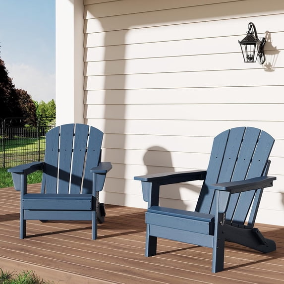 IdealHouse Folding Adirondack Chairs - HDPE All-Weather Outdoor Chairs 380 LBS Capacity, Fire Pit/Deck/Patio/Pool/Backyard (Navy Blue, 2pcs)
