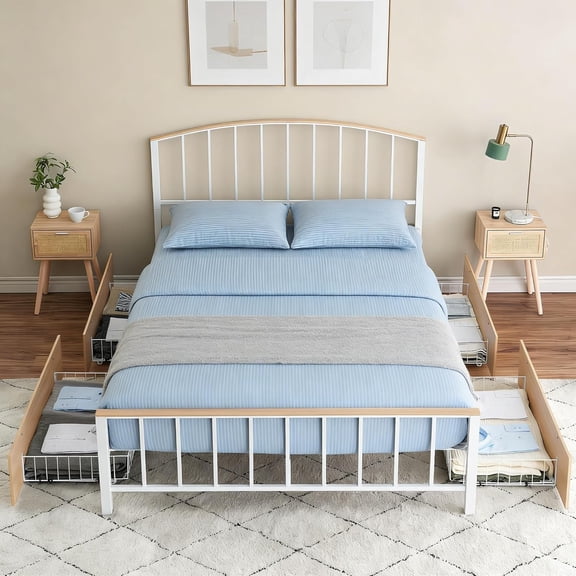 IdealHouse Full Size Metal Platform Bed Frame with Headboard - 4 Large Storage Drawers, Noise-Free, No Box Spring Needed