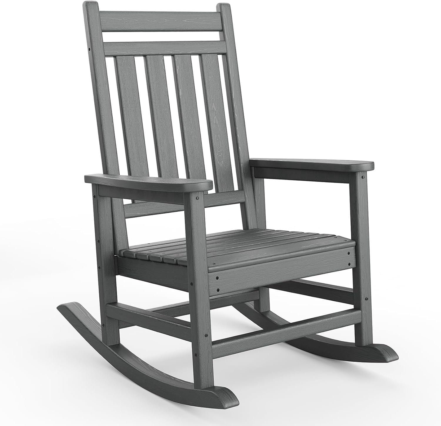 IdealHouse HDPE Weather-Resistant Rocking Adirondack Chair - 380LBS Heavy Duty, No Complex Assembly, Wood-Grain - Patio/Lawn/Outdoor (Grey, 1pcs)
