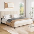 thumbnail image 1 of IdealHouse King Size Bed Frame with Adjustable Headboard, Linen Upholstered Platform, Strong Wood Slats, No Box Spring Needed, Easy Assembly, Beige, 1 of 8