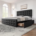 thumbnail image 1 of IdealHouse King Size Upholstered Bed Frame with 4 Storage Drawers, Adjustable Linen Headboard, Button Tufted Platform, No Box Spring Needed, Black, 1 of 8