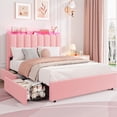 thumbnail image 1 of IdealHouse LED Full Size Bed Frame with Storage Headboard, Boucle Upholstered Platform Bed for Girls, 2 Drawers & Bookcase, No Box Spring Needed, Pink, 1 of 7