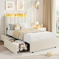 thumbnail image 1 of IdealHouse LED Twin Size Bed Frame with Storage Headboard, Boucle Upholstered Platform Bed for Girls, 2 Drawers & Bookcase, No Box Spring Needed, White, 1 of 7