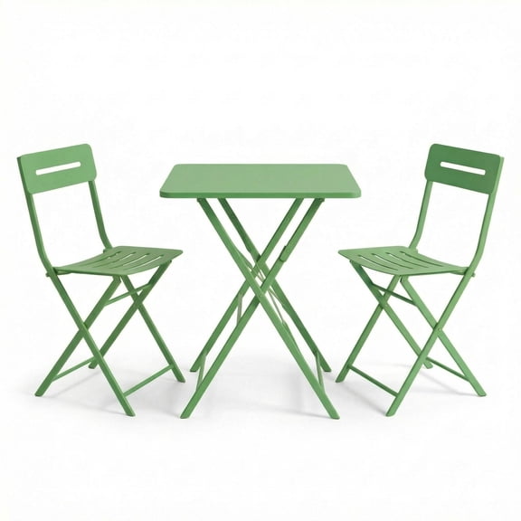 IdealHouse Metal 3-Piece Bistro Set With Arched-Back Chairs, Compact Table, Space-Saving Seating For Balcony & Porch, Green