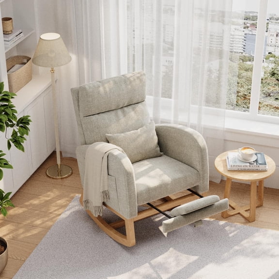 IdealHouse Modern Nursery Rocking Chair with Adjustable Footrest, Boucle Upholstered Rocker with Side Pocket, Glider Recliner for Living Room, Bedroom, Grey